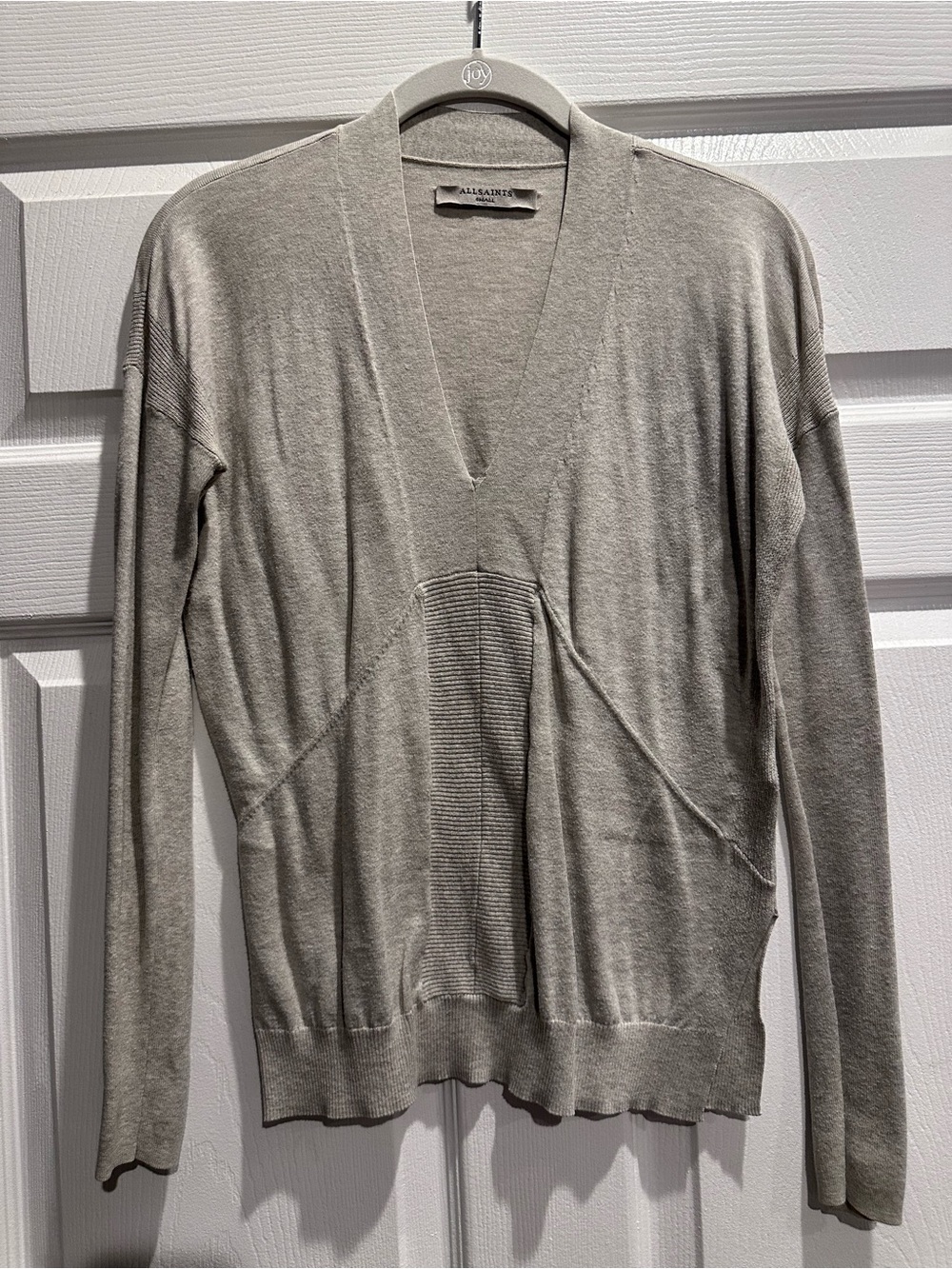 All Saints Gray V-Neck Pullover Sweater